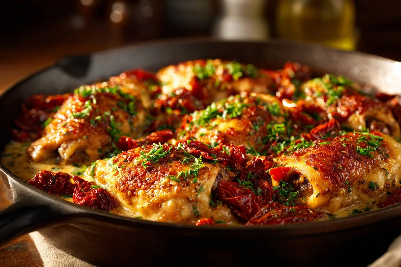 Creamy Marry Me Chicken served with herbs and pasta on a plate