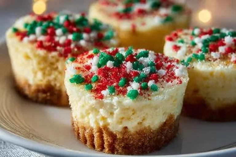 Mini Christmas Cheesecakes topped with holiday decorations
