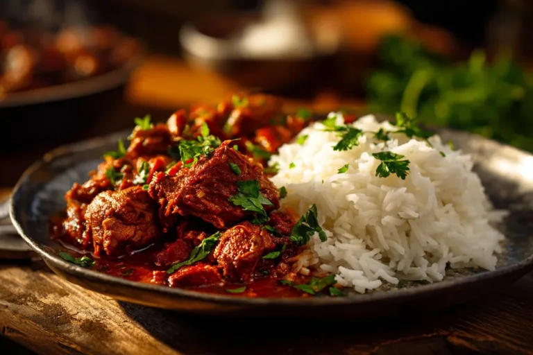 A bowl of delicious Nigerian chicken stew with vegetables and spices