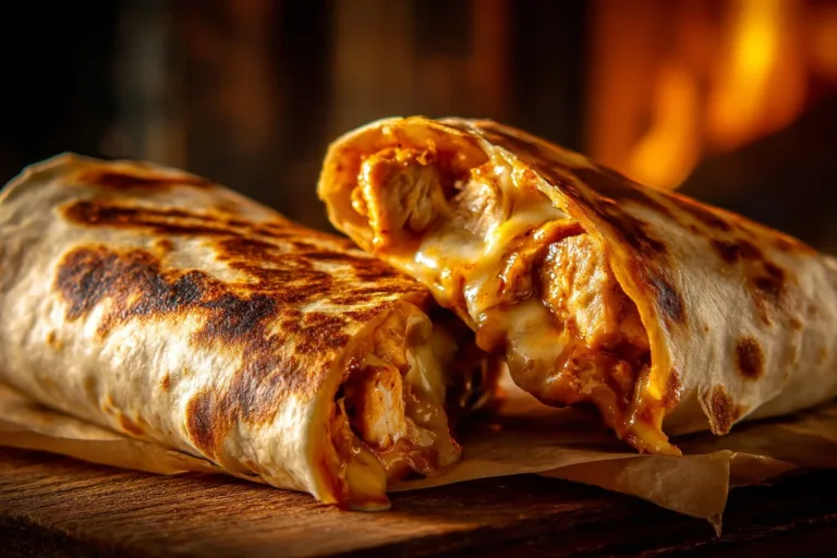 Delicious cheesy garlic chicken wraps on a plate, ready to enjoy.