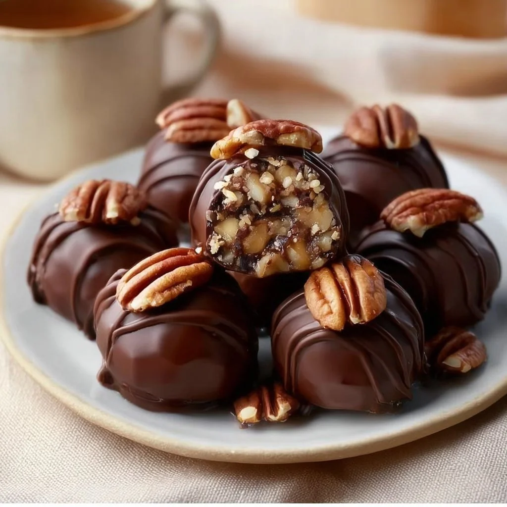 Delicious pecan pie balls served on a platter, a unique dessert twist on pecan pie.