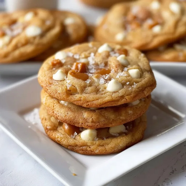 Salted caramel white chocolate cookies on a plate