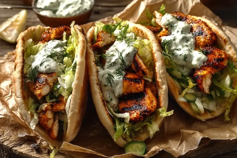 Sheet Pan Chicken Pitas served with Herby Ranch dressing on a plate