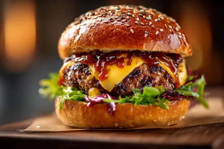 Delicious Smash Burger with secret sauce served on a plate.