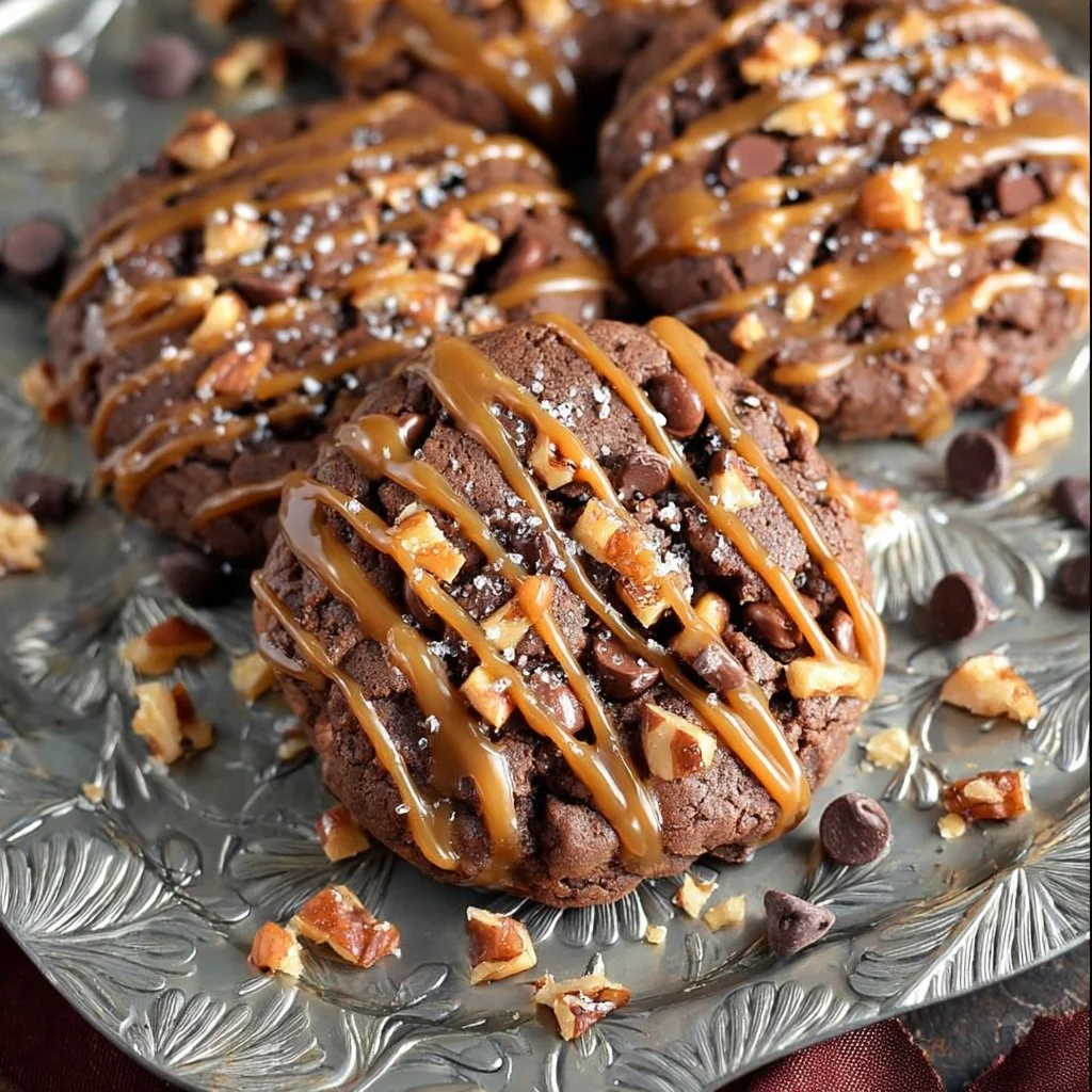 Delicious turtle cookies with caramel, chocolate, and pecans