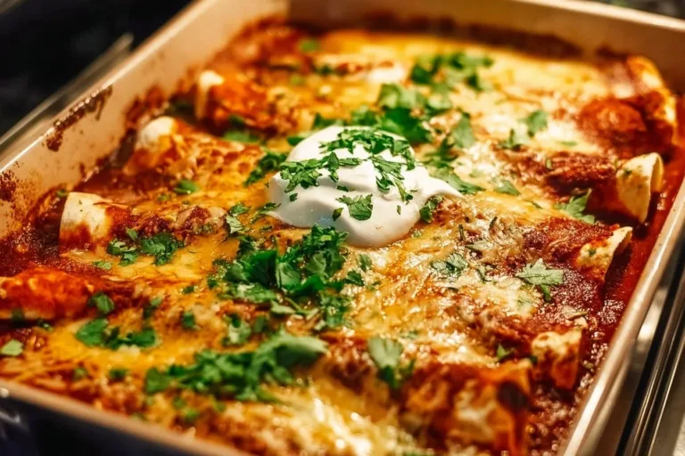 Delicious quick and easy chicken enchiladas topped with cheese and salsa.