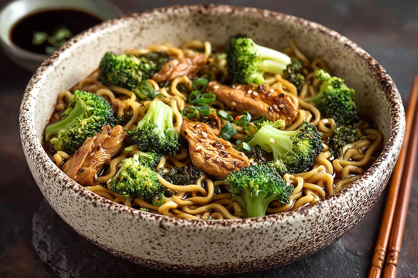 20-Minute Chicken Ramen Stir-Fry with colorful vegetables and chicken