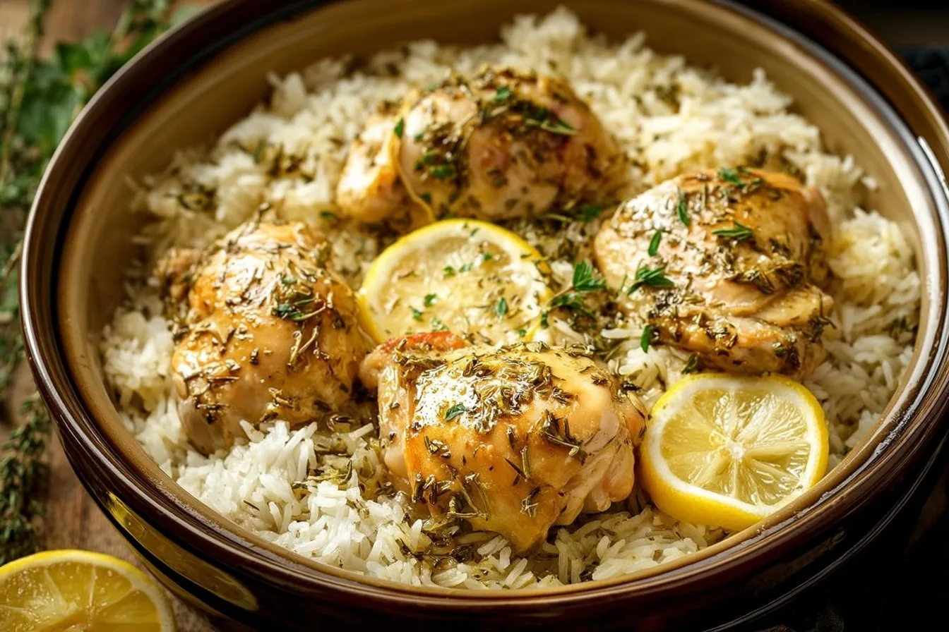 Slow Cooker Lemon Herb Chicken with Fluffy Rice