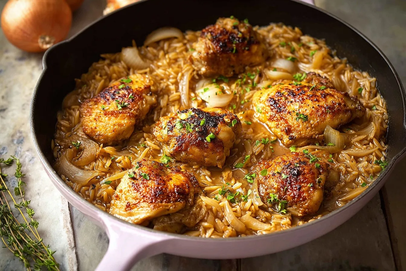 French Onion Chicken and Orzo