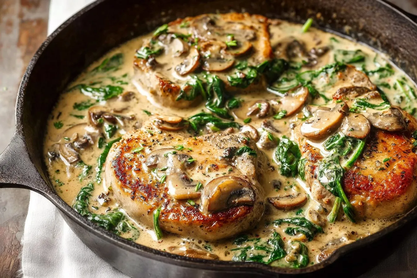 Creamy Spinach Mushroom Pork Chops
