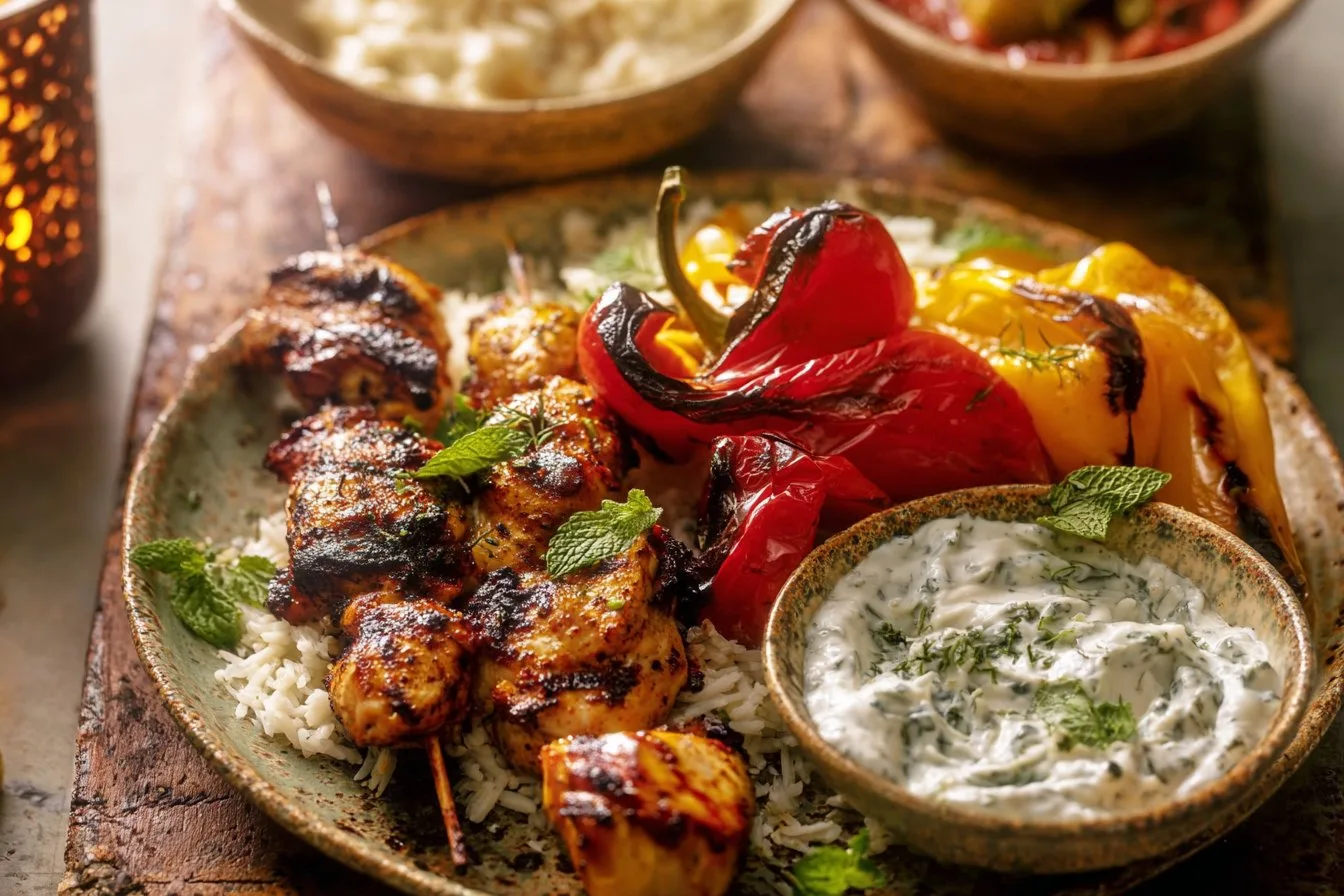 Chicken and Grilled Peppers with Tzatziki