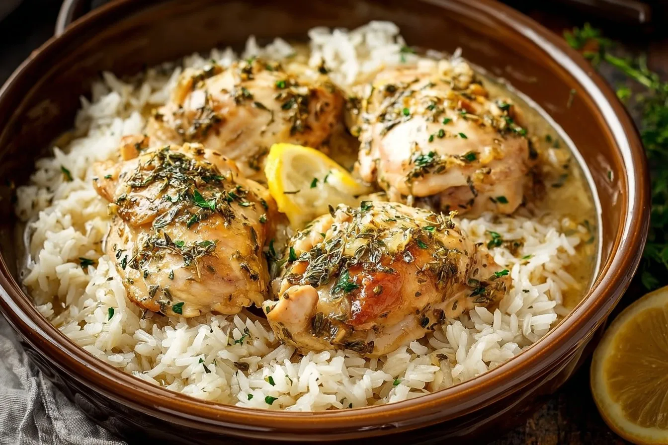 Slow Cooker Lemon Herb Chicken with Fluffy Rice