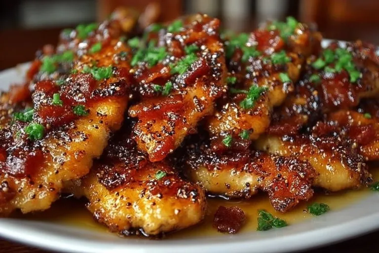 Succulent Bacon Brown Sugar Chicken Tenders on a serving plate