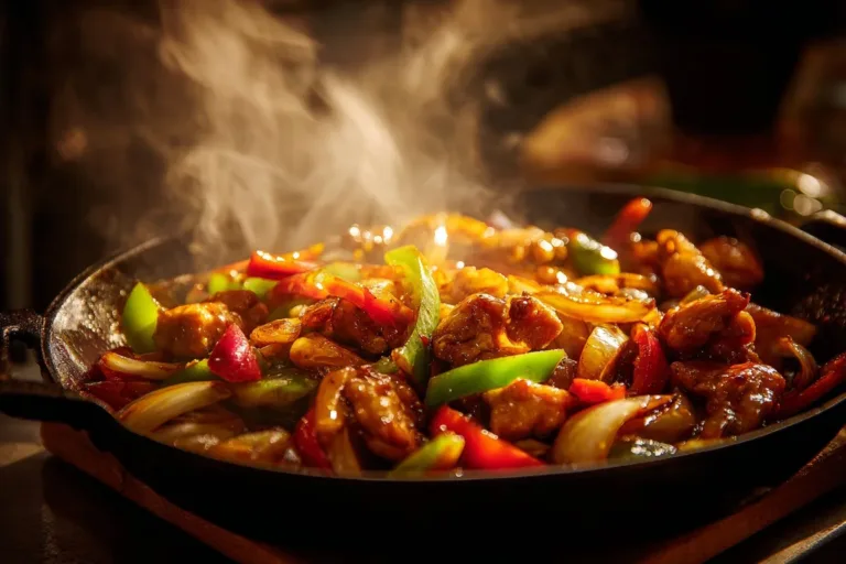 Delicious Black Pepper Chicken served with vegetables and rice