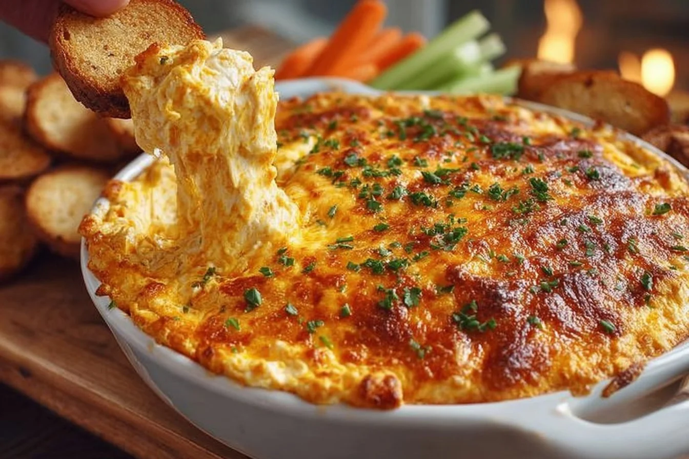 Delicious Buffalo Chicken Dip served in a bowl with tortilla chips