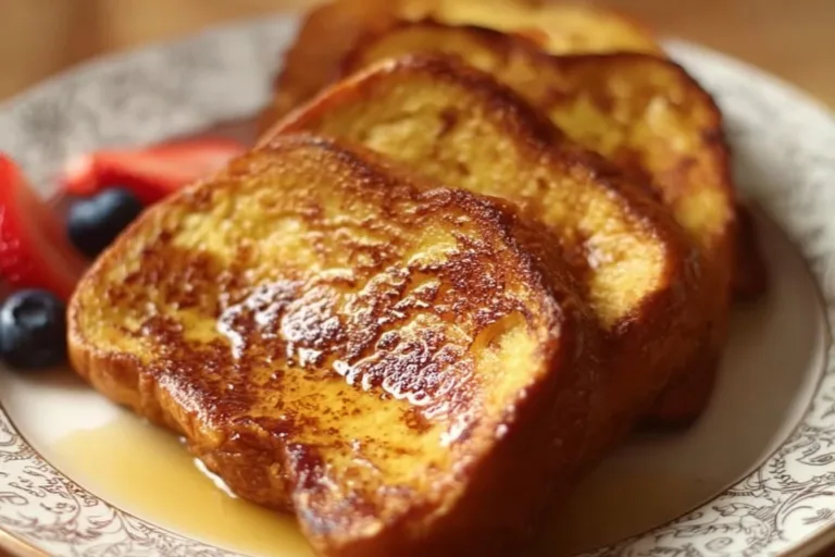 Delicious Challah French Toast topped with fresh berries and syrup