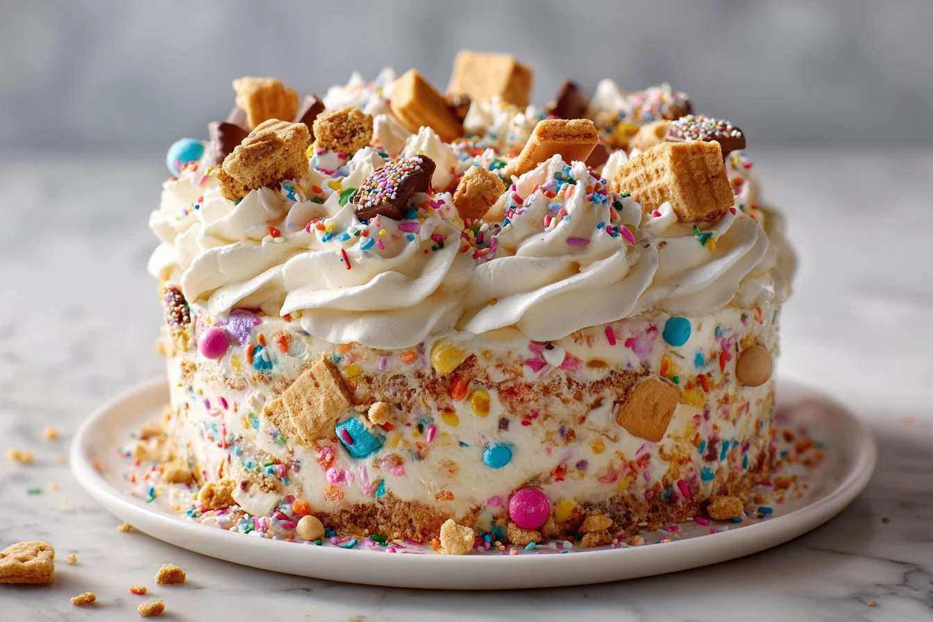 Colorful Chaos Cake with silly decorations for a unique celebration