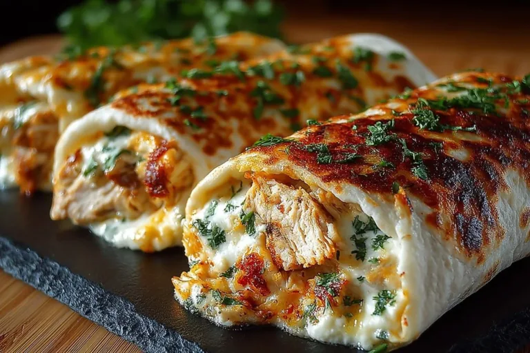 Cheesy chicken garlic wraps, a delicious and easy meal option.