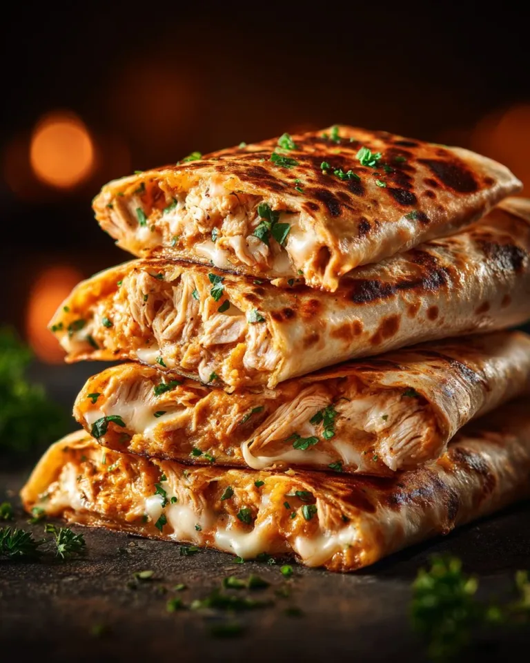 Cheesy garlic chicken wraps served on a plate with fresh herbs