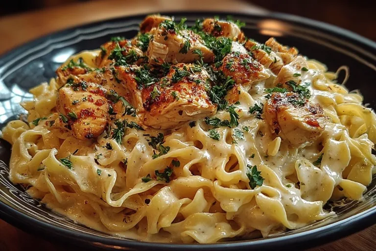 Delicious Chicken Buttered Noodles dish served with herbs and spices.