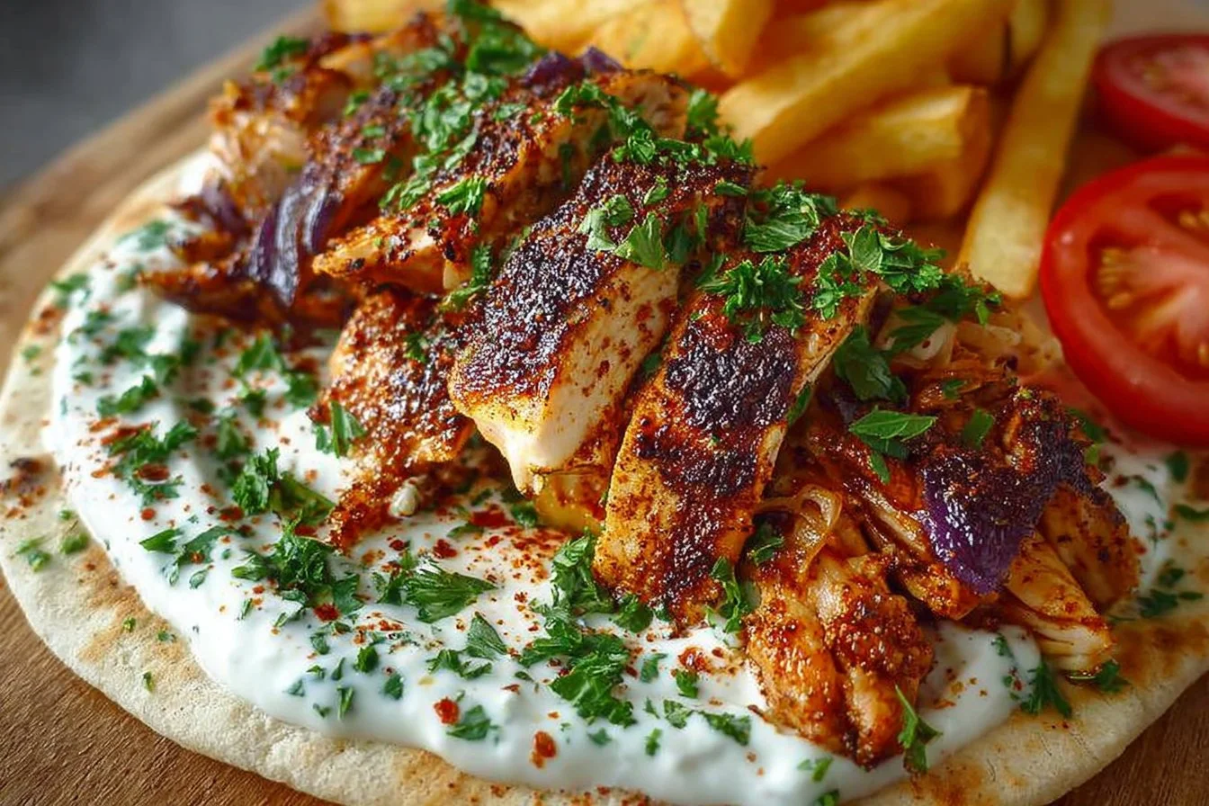 Delicious Chicken Shawarma served with creamy Garlic Yoghurt Sauce