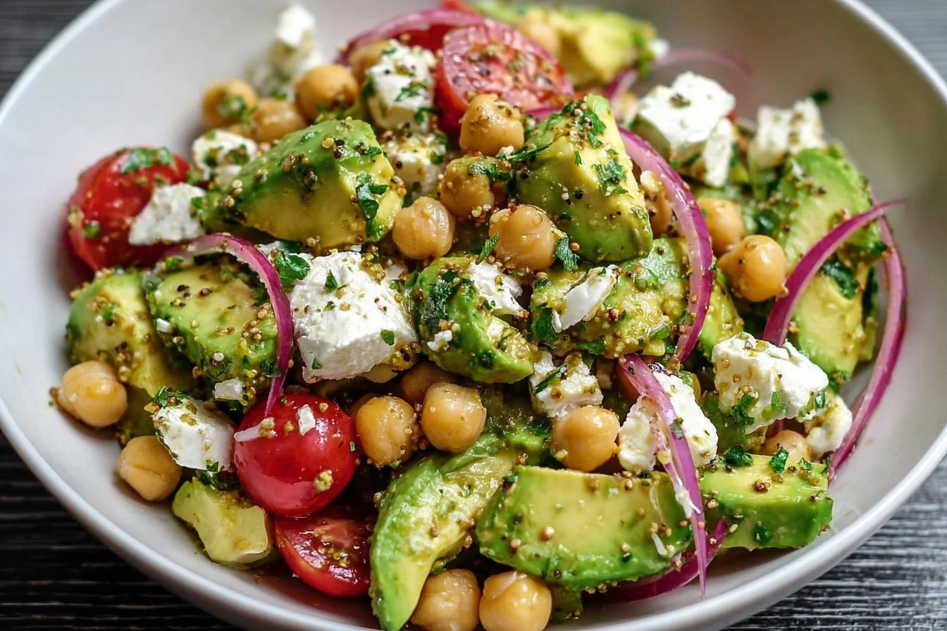 Chickpea Feta Avocado Salad with fresh ingredients