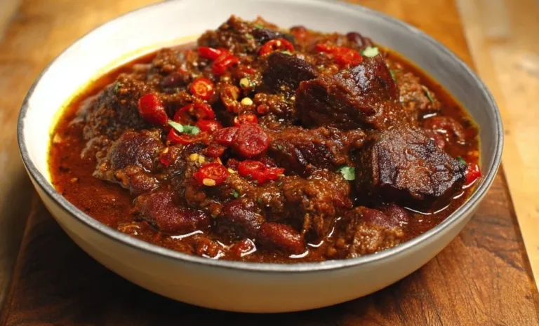 Delicious Chili with Beef Short Rib and Chorizo in a bowl