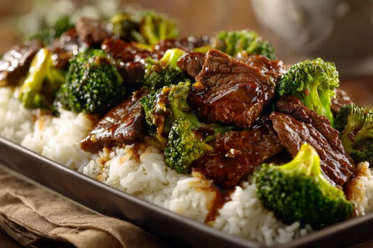 Delicious plate of Chinese Beef and Broccoli with vibrant vegetables