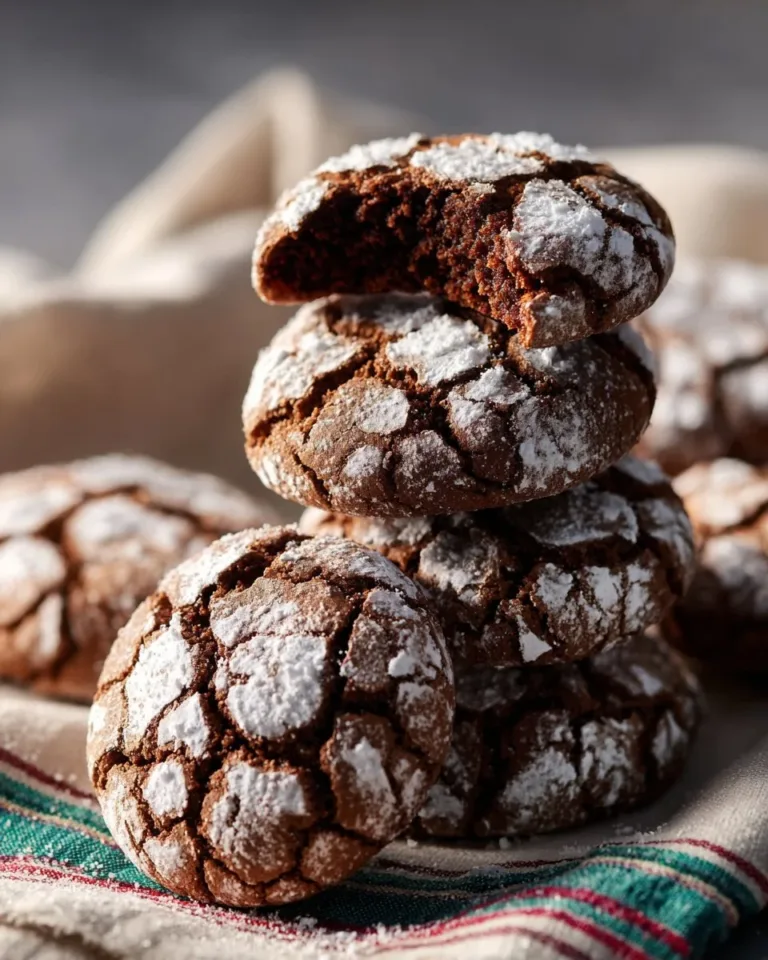 Delicious homemade Choco Crinkles cookies with a cracked sugar-coated surface