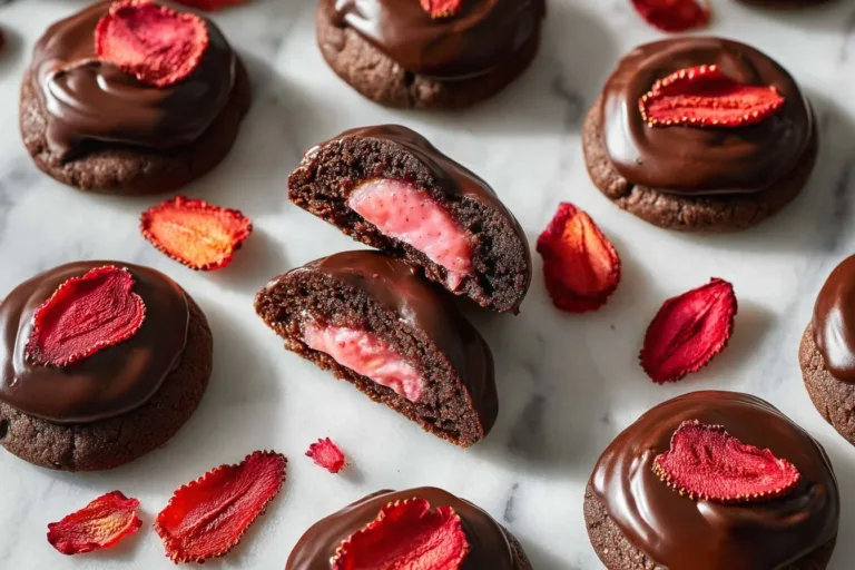 Delicious Chocolate Covered Strawberry Cookies on a plate