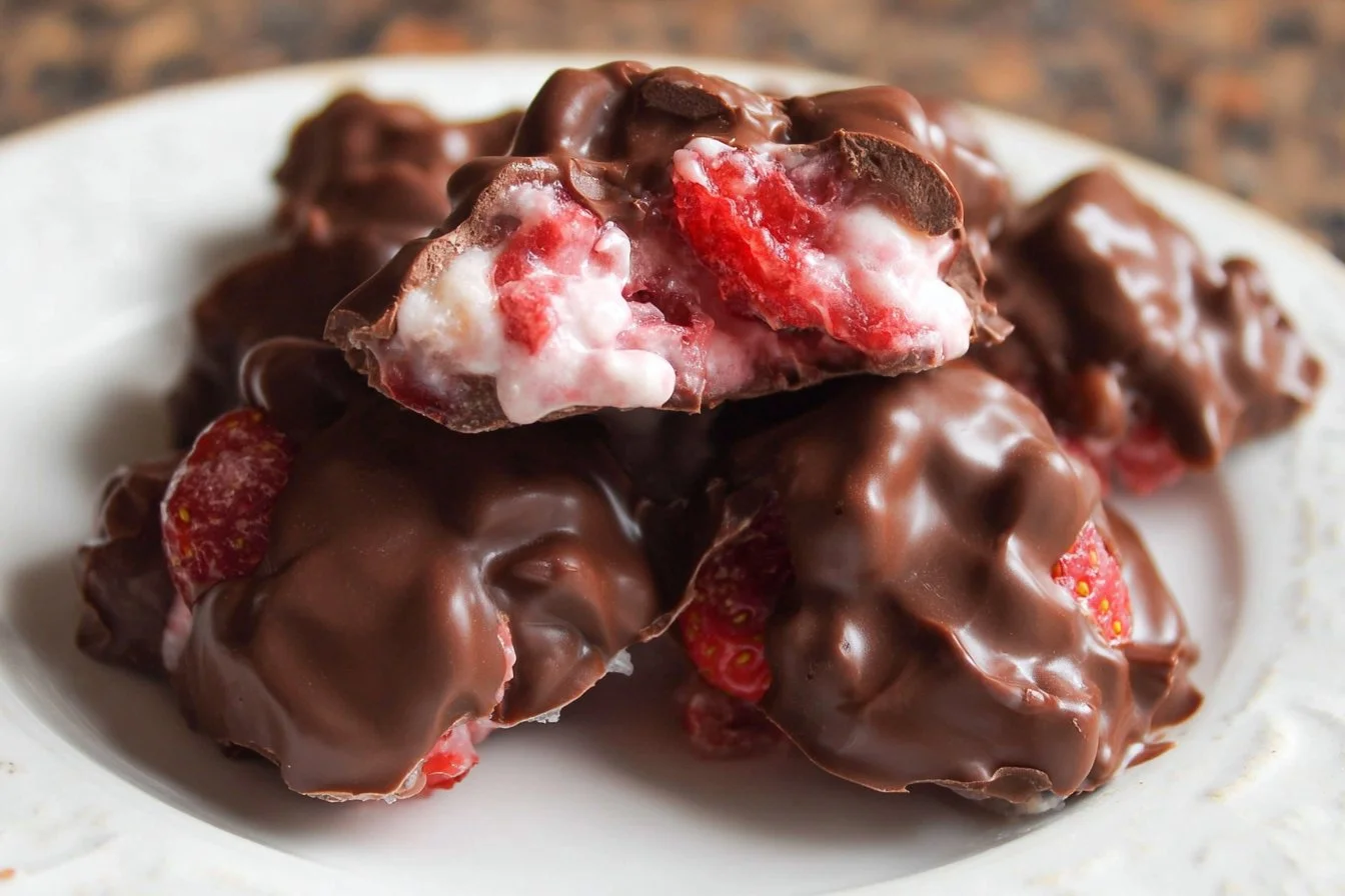 Delicious Chocolate Strawberry Yogurt Clusters in a bowl