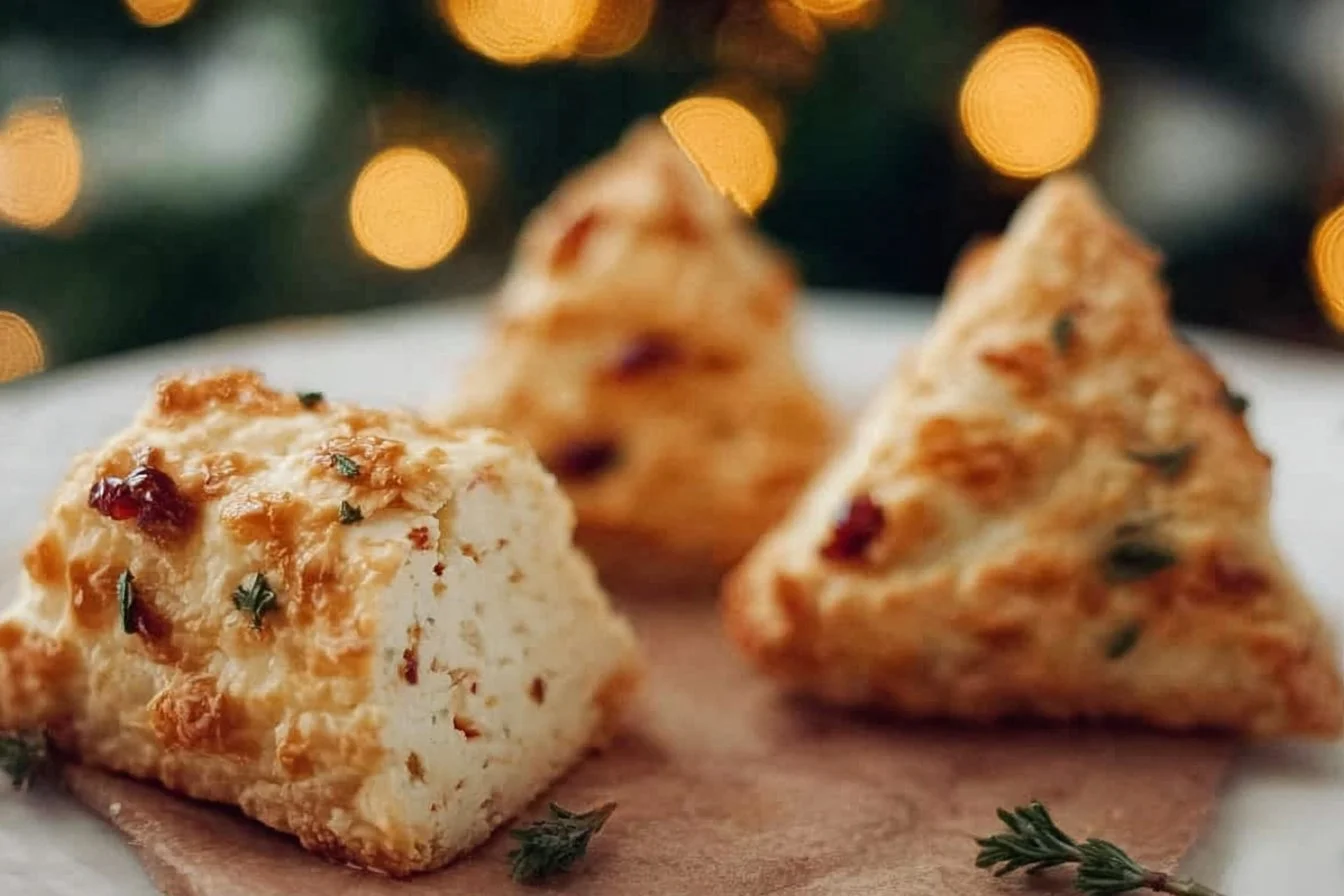 Delicious Christmas Tree Cheese Triangles on a festive serving platter.