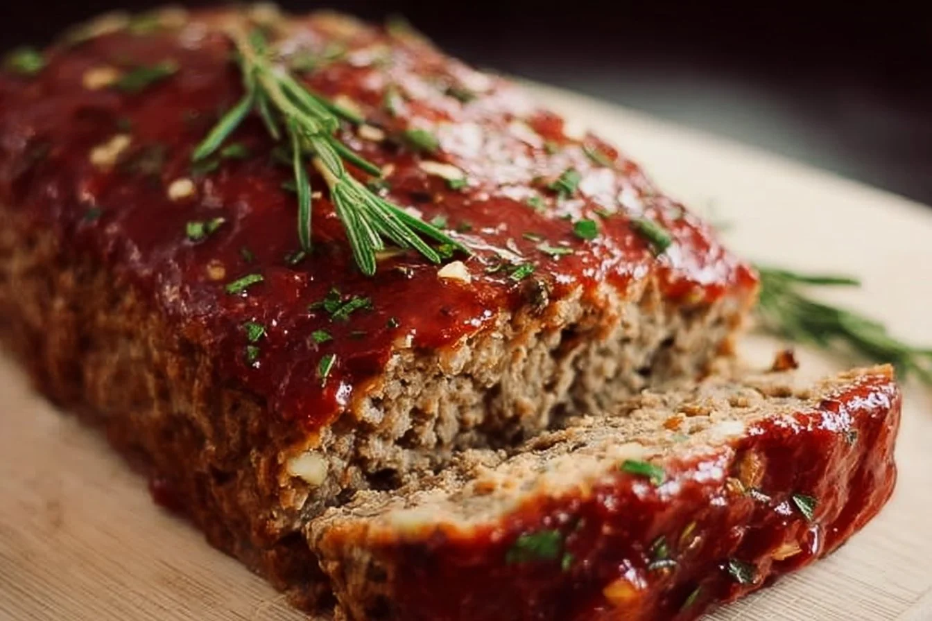 Delicious and classic meatloaf served with a side of mashed potatoes.
