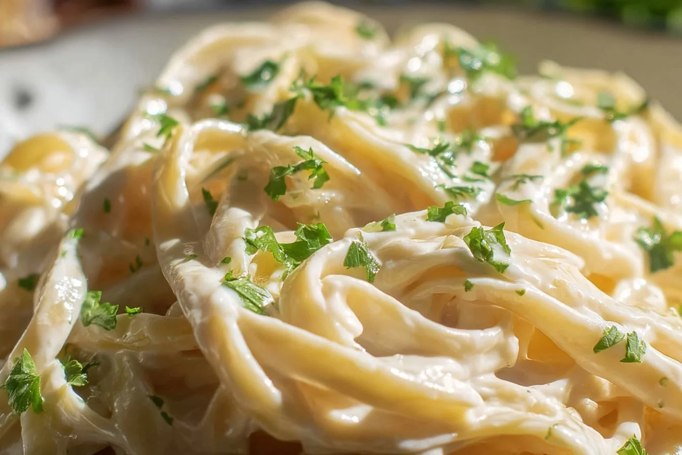 Creamy Cottage Cheese Alfredo sauce blended for a healthy pasta dish