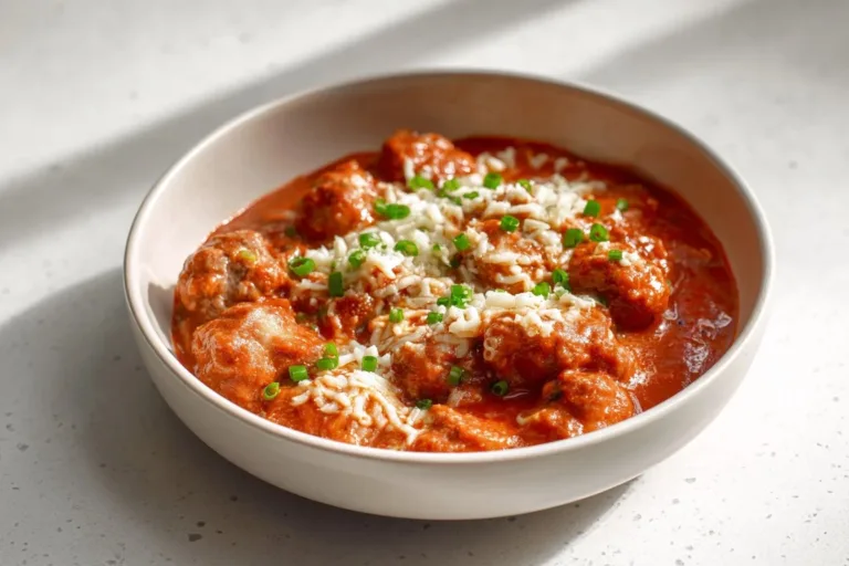 Cottage Cheese Chicken Parmesan Bowl topped with cheese and herbs