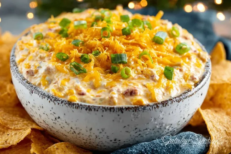 Delicious crack corn dip served in a bowl with tortilla chips.