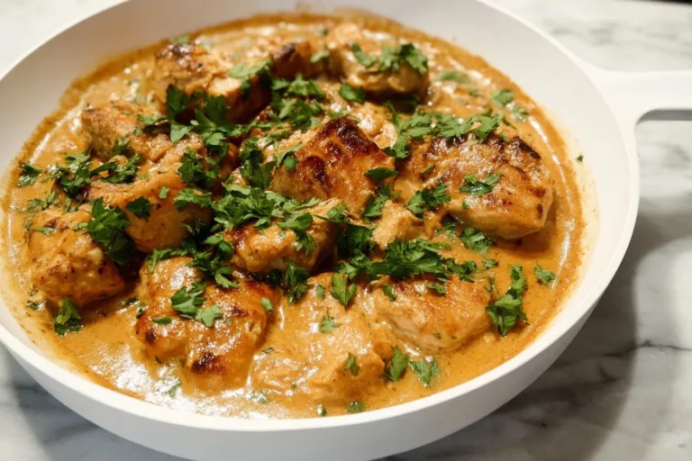 Delicious plate of creamy Southwest Chicken garnished with fresh herbs