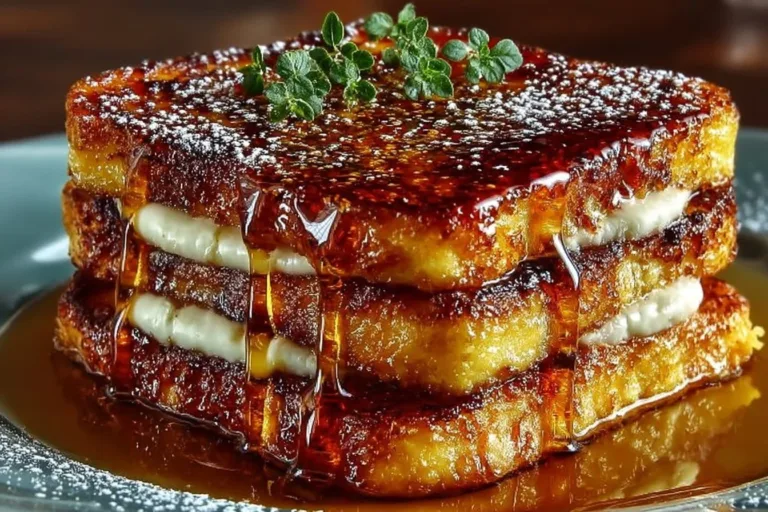 Delicious Crème Brûlée French Toast with caramelized sugar topping