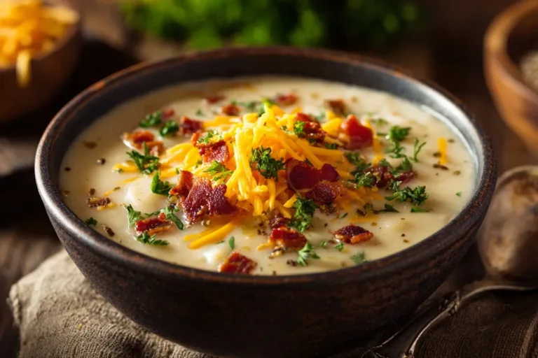 Bowl of creamy crock pot crack potato soup topped with green onions and cheese
