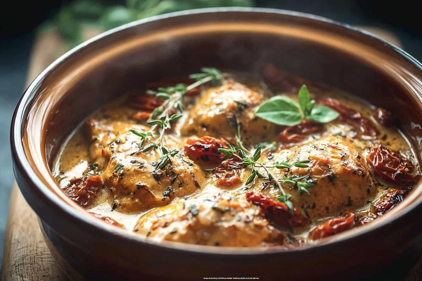 Delicious Crockpot Marry Me Chicken served with creamy sauce and herbs