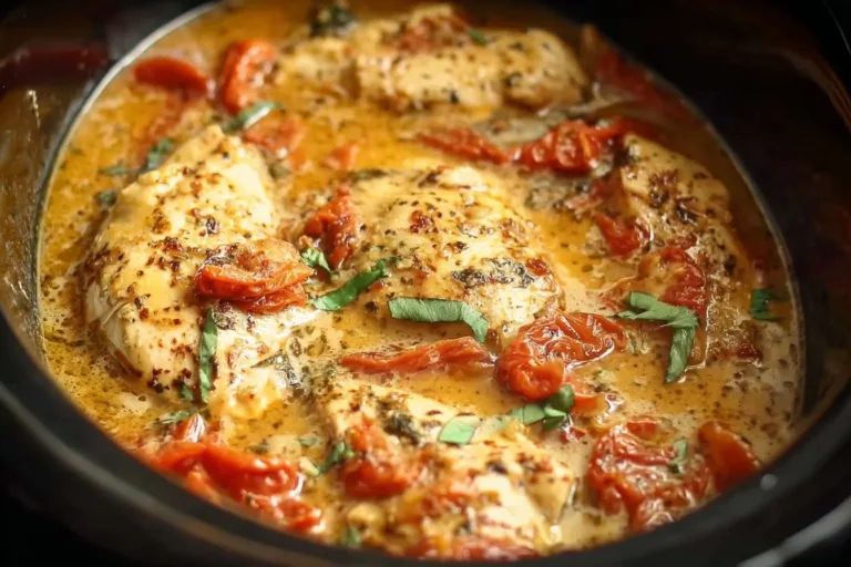 Delicious Crockpot Marry Me Chicken served on a plate with herbs