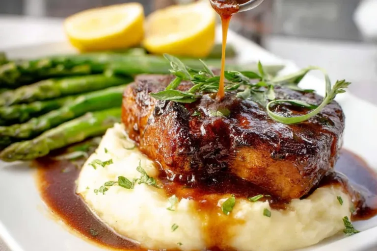 Delicious easy brown sugar pork chops served with vegetables