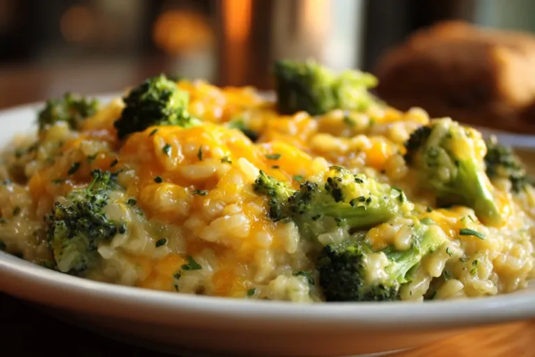 Crockpot Cheesy Chicken Broccoli Rice dish served on a plate