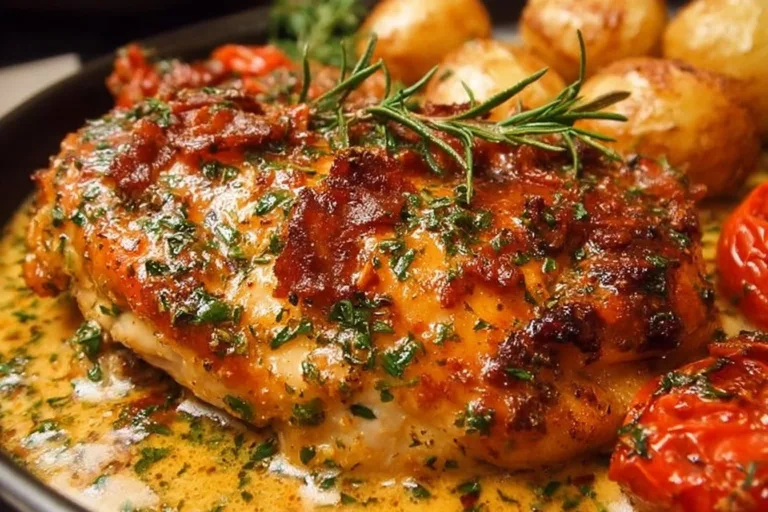 Delicious Easy Marry Me Chicken recipe served on a plate with herbs and spices.