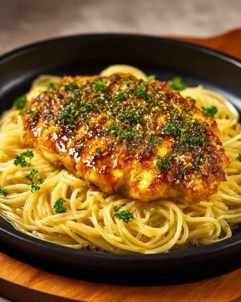Delicious one-pan chicken served with buttery noodles in a skillet