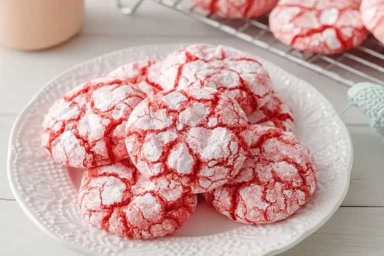 Delicious homemade strawberry crinkle cookies on a plate