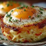 Delicious Eggs Napoleon topped with hollandaise sauce and garnished.