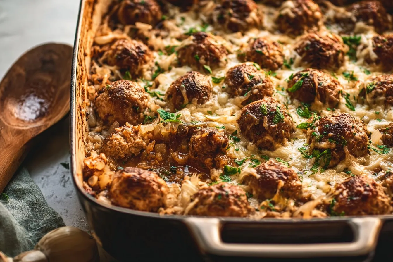 French Onion Meatballs Casserole