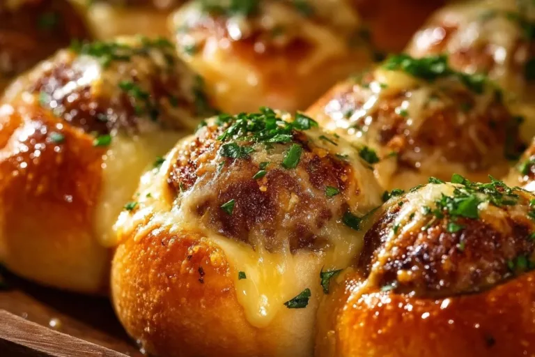 Garlic Parmesan Cheeseburger Bombs served on a plate with dipping sauce