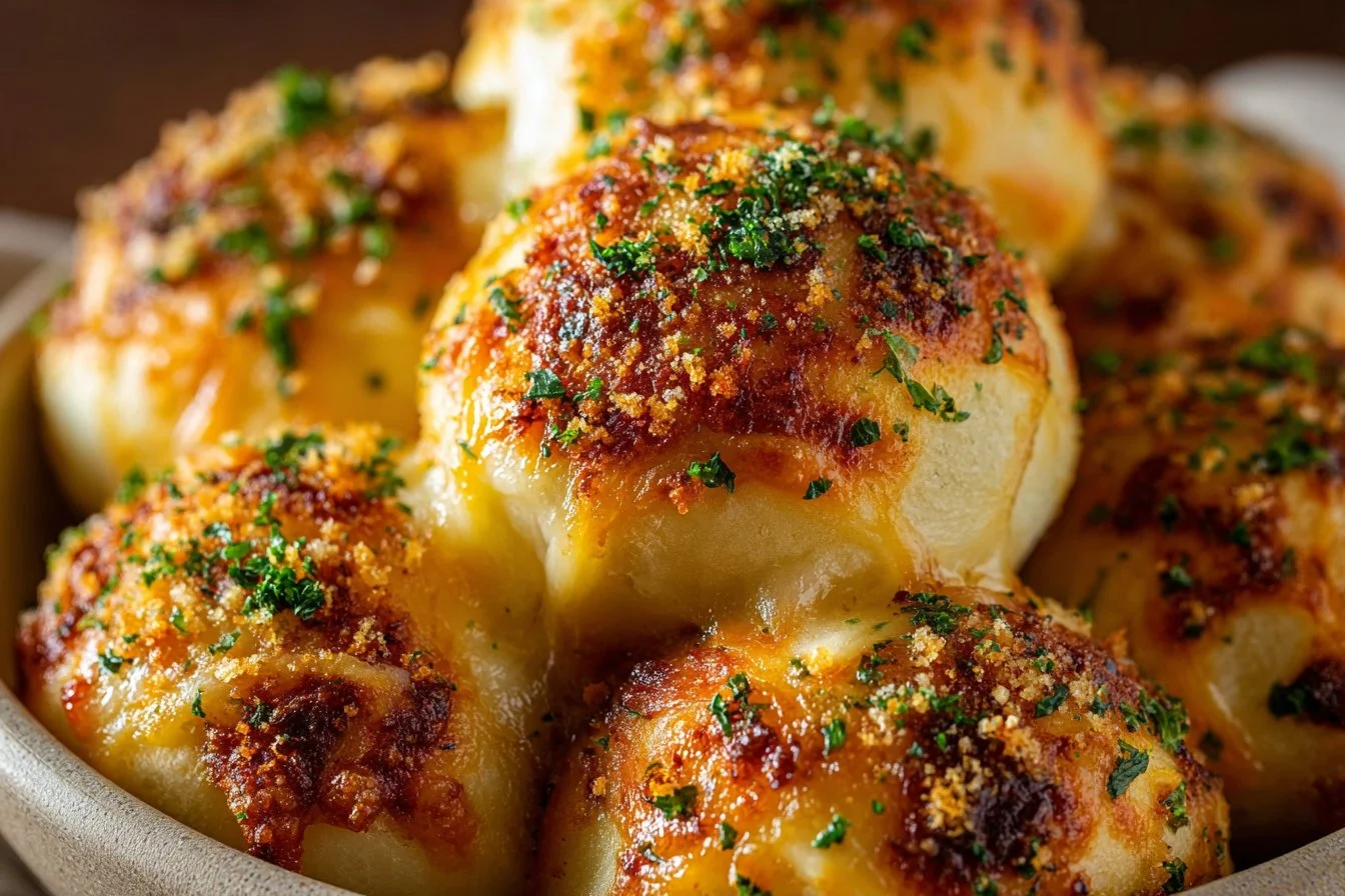 Garlic Parmesan Cheeseburger Bombs ready to enjoy at a party